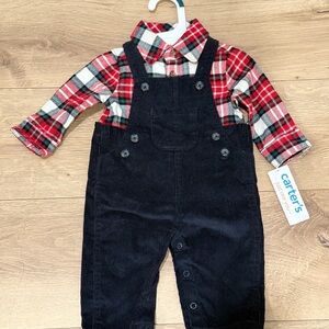 Carter's Black Overalls with Red and White Plaid Shirt